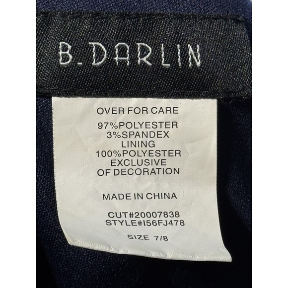 B. Darlin Navy Floral Fit & Flare Dress – Size 7/8 – High Neck Crochet Trim - Picture 4 of 12